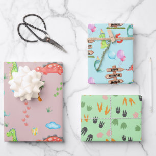 Baby Boy Dinosaur Personalized Name & Age birthday Wrapping Paper Sheet