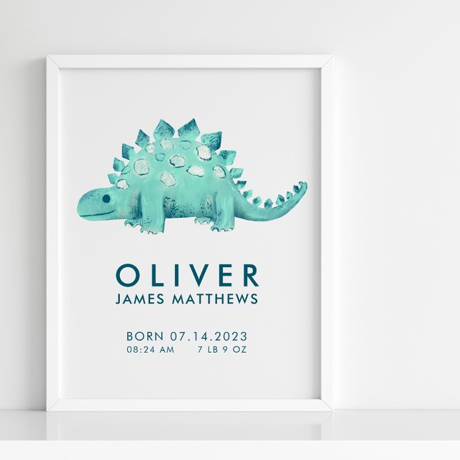 Baby Boy Dinosaur Stegosaurus Birth Stats Poster (Creator Uploaded)