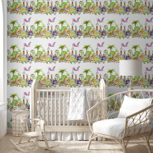 Baby Boy Dinosaurs Green and Purple Wallpaper