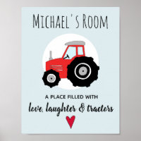 Baby Boy Doodle Red Farm Tractor and Name Nursery