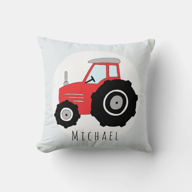 Baby Boy Doodle Red Tractor with Name Nursery Cushion (Front)