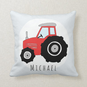 Baby Boy Doodle Red Tractor with Name Nursery Cushion