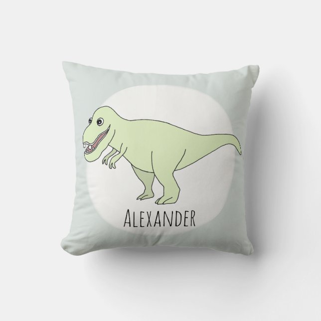 Baby Boy Doodle T-Rex Dinosaur with Name Nursery Cushion (Front)