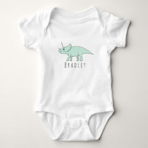 Baby Boy Doodle Triceratops Dinosaur with Name Bodysuit