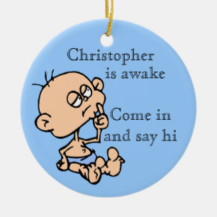 Baby boy door hanger Personalise name Ceramic Tree Decoration