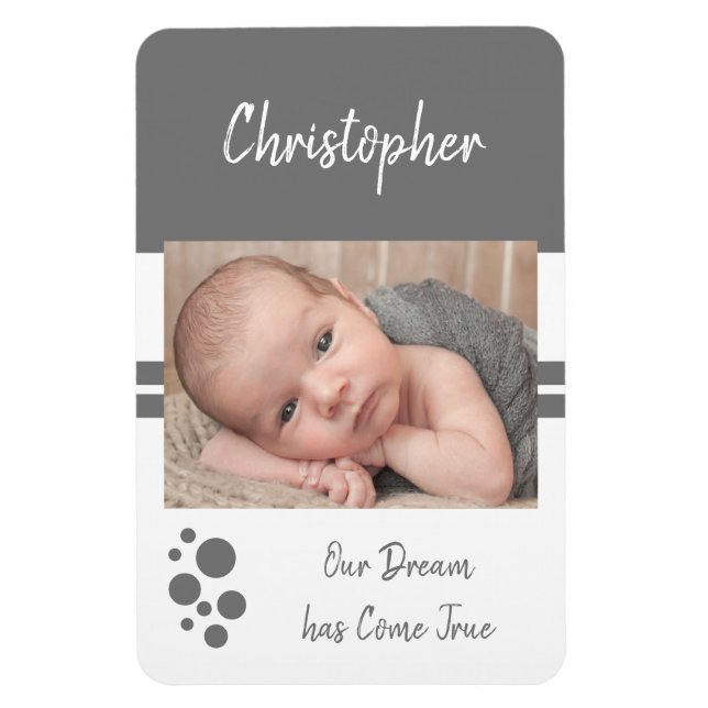 Baby Boy dream come true grey and white photo Magnet (Vertical)