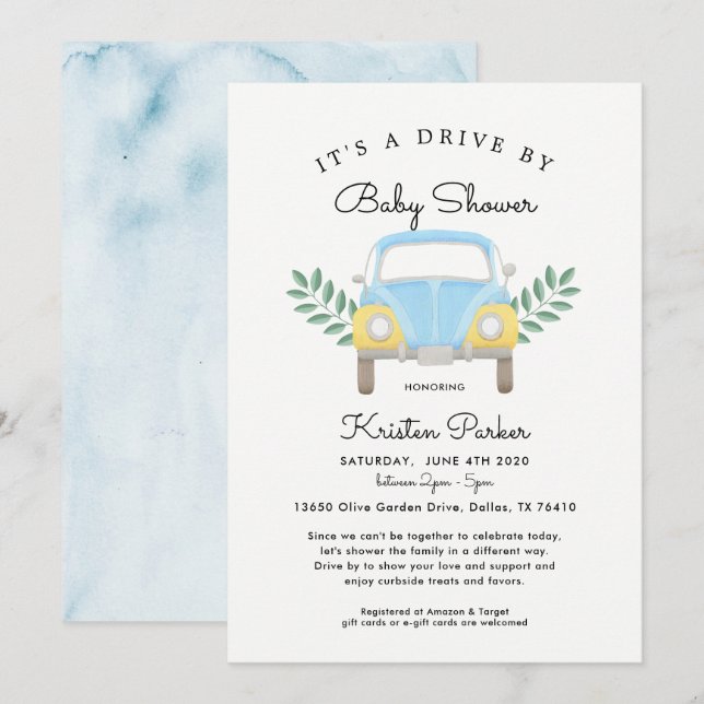 Baby Boy Drive By Baby Shower Invitation (Front/Back)
