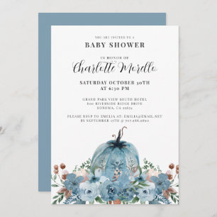 Baby Boy Dusty Blue Autumn Pumpkin Invitation