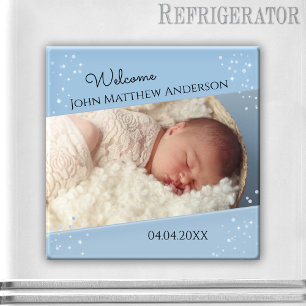 Baby Boy Dusty Blue Sparkling Photo Magnet