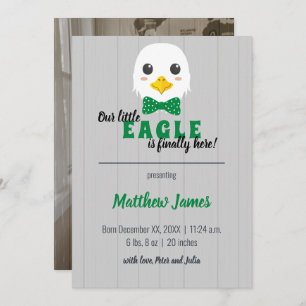 Baby Boy Eagle Green Vertical Baby Announcement