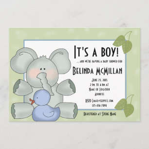 Baby Boy Elepant on Green Invitation