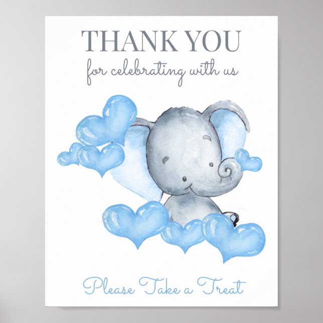 Baby Boy Elephant Baby Shower Favour Table Sign (Front)