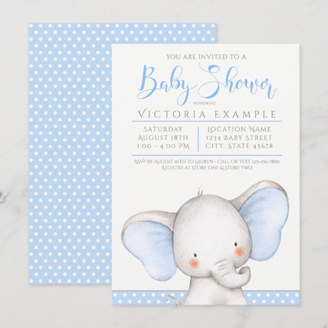 Baby Boy Elephant Baby Shower Invitation (Front/Back)