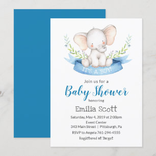 Baby Boy Elephant Baby Shower Invitations