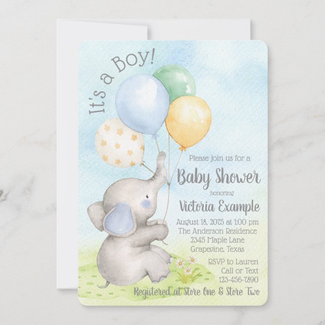 Baby Boy Elephant Baby Shower Invitations (Front)
