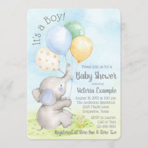 Baby Boy Elephant Baby Shower Invitations