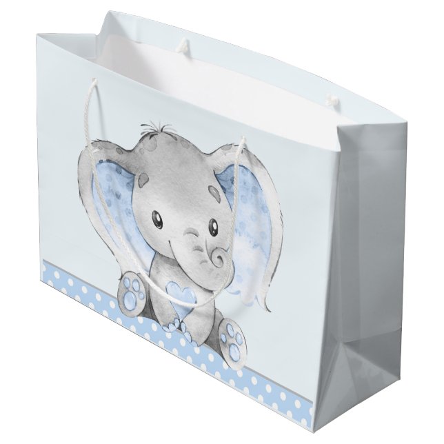 Baby Boy Elephant Baby Shower Large Gift Bag (Back Angled)
