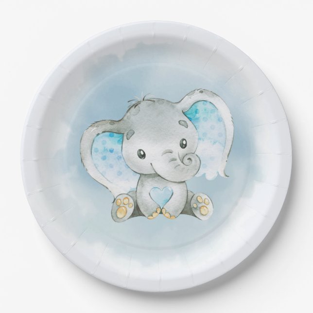Baby Boy Elephant Baby Shower Paper Plates (Front)