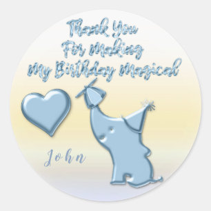 Baby Boy Elephant Birthday Party FavorThank Heart Classic Round Sticker