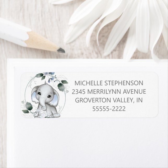 Baby Boy Elephant Greenery Return Address (Insitu)
