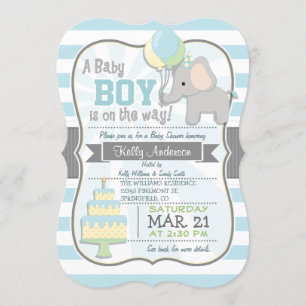 Baby Boy Elephant, Jungle Animal Baby Shower Invitation