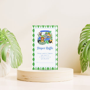 Baby Boy Elephant & Monkey Golf Diaper Raffle Enclosure Card