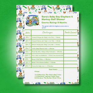 Baby Boy Elephant & Monkey Golf Shower Score Card