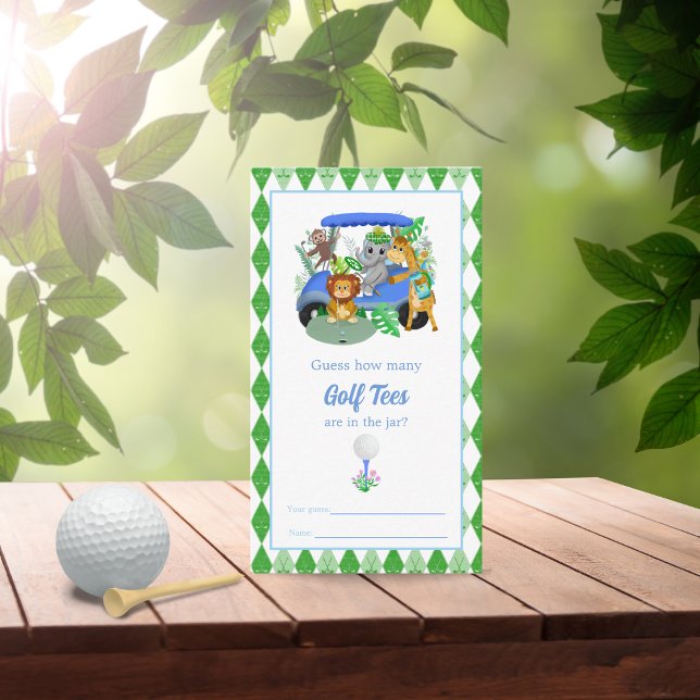 Baby Boy Elephant & Monkey Shower Golf Tee Guess Enclosure Card (Creator Uploaded)