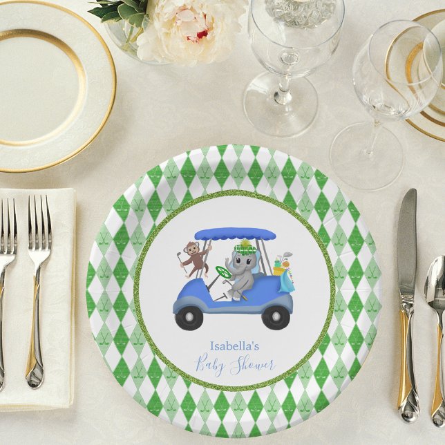 Baby Boy Elephant & Monkey Shower Paper Plate (Creator Uploaded)