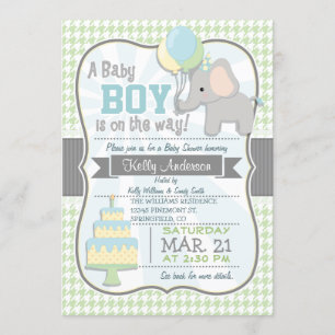 Baby Boy Elephant, Pastel Baby Shower Invite
