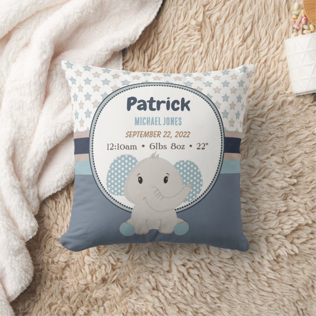 Baby Boy Elephant Personalised Name Birth Stats  Cushion (Blanket)