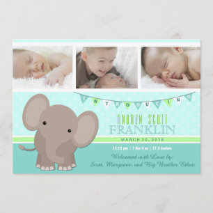 Baby Boy Elephant Photo Birth Announcement