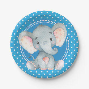 Baby Boy Elephant Polka Dot Shower Paper Plate