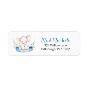 Baby Boy Elephant Return Address Label