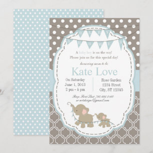 Baby Boy Elephant Shower Invitation - Blue
