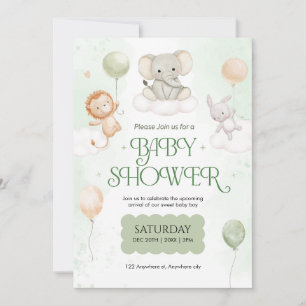 Baby Boy Elephant Watercolor Baby Shower Invitation