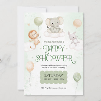 Baby Boy Elephant Watercolor Baby Shower Invitation