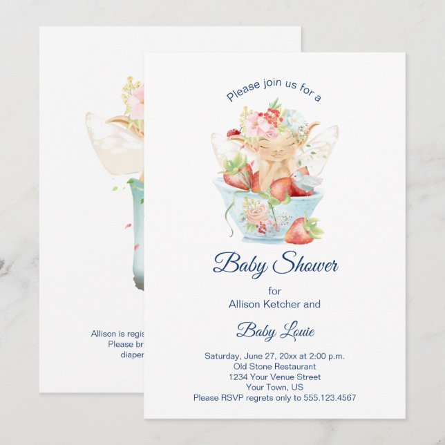 Baby Boy Fairy in Blue Teacup Baby Shower Invitation (Front/Back)