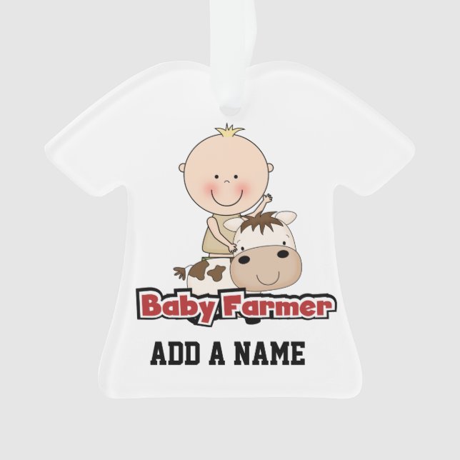 Baby Boy Farmer With Cow Ornament (Front)