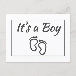 Baby Boy Feet Modern Minimal Birth Typography Announcement Postcard