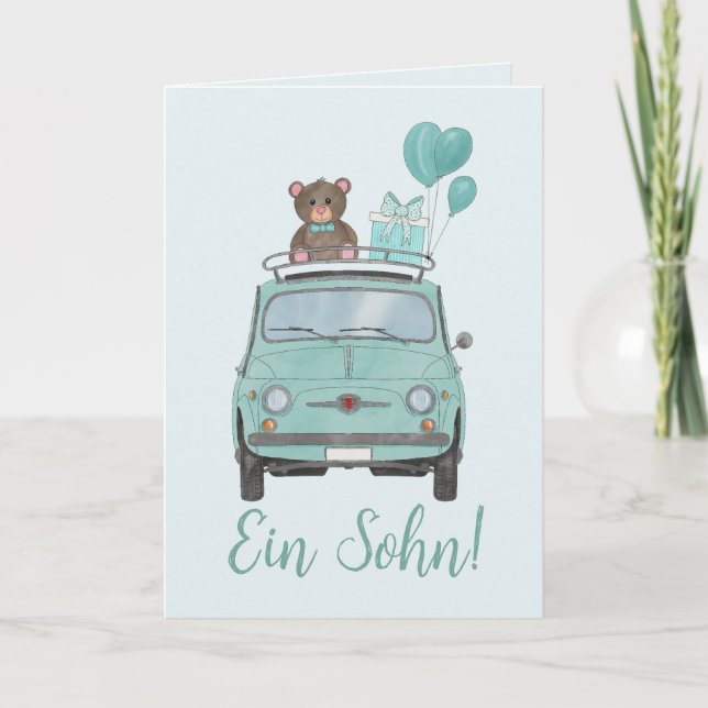Baby Boy Fiat 500 German Congratulations Card (Front)