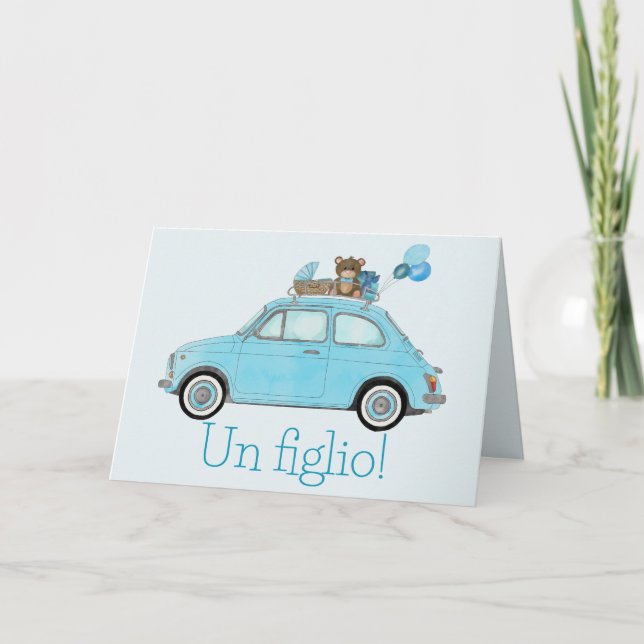 Baby Boy Fiat 500 Italian Congratulations Card (Front)