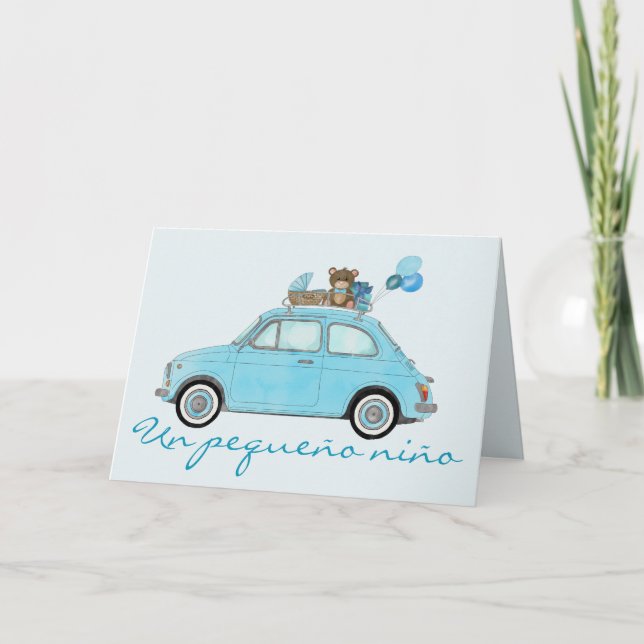 Baby Boy Fiat 500 Spanish Congratulations Card (Front)