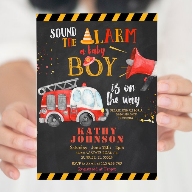 Baby Boy Fire Truck Baby Shower Sound the alarm Invitation (Creator Uploaded)