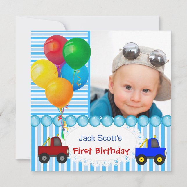 Baby Boy First Birthday 1st Colourful Invitation (Front)