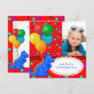 Baby Boy First Birthday 1st Dinosaur Invitation