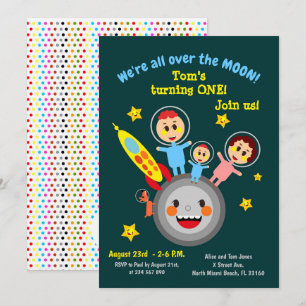 Baby boy first birthday astronaut party invitation