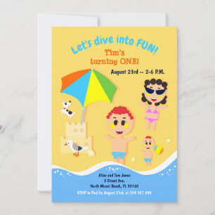 Baby boy first birthday beach party invitation