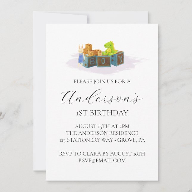Baby Boy First Birthday Invitation (Front)