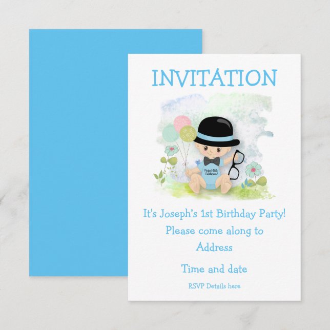 Baby Boy First Birthday Party Invitation (Front/Back)